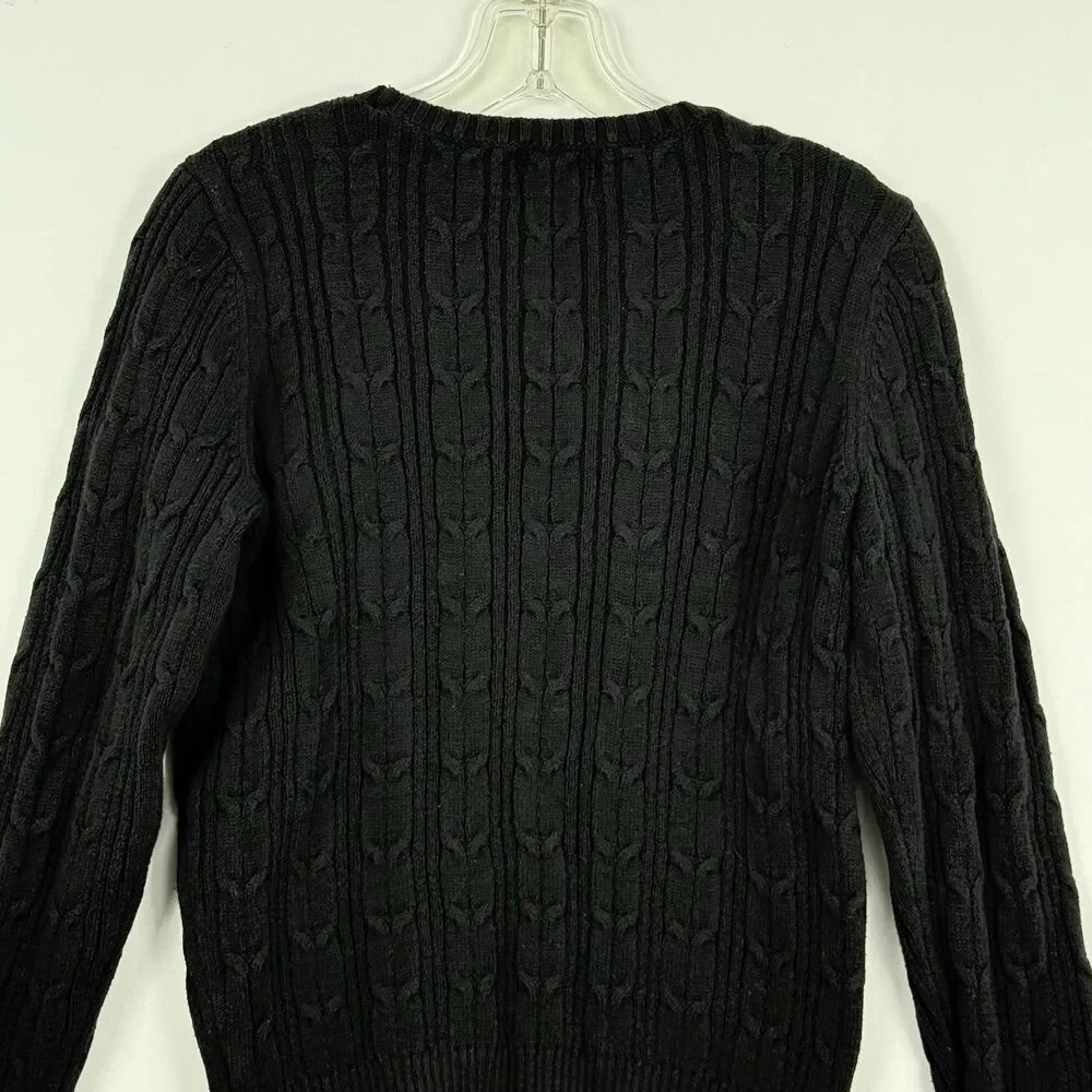 St John's Bay Women's Long Sleeve Cable Knit Sweater Size Small Black